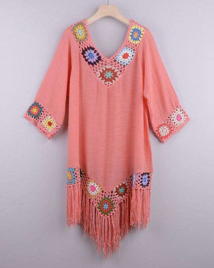 Tropical Chic: Embroidered Ombre Tassel Beach Cover-Up