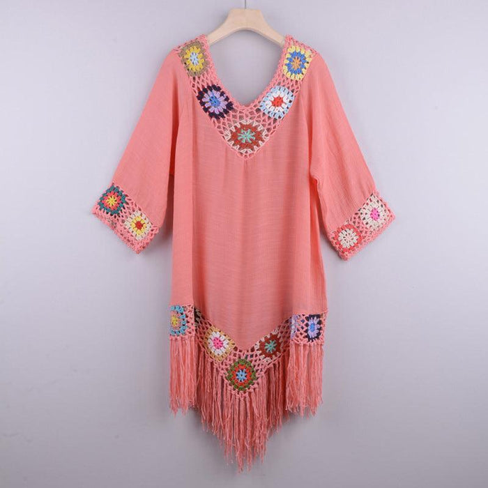 Jakoto Dip-Dye Tassel Embroidered Beach Cover-Up Dress