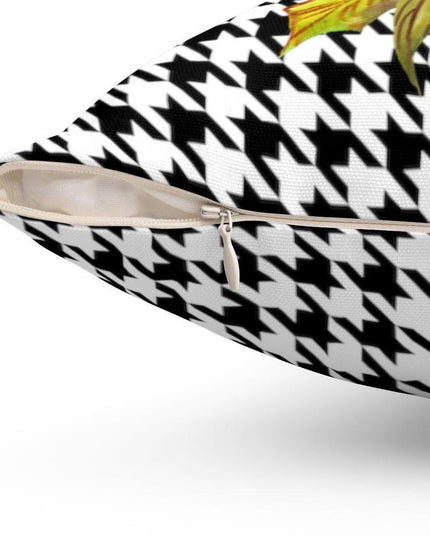 Elegant Reversible Pillow Cover featuring Red Floral and Houndstooth Design