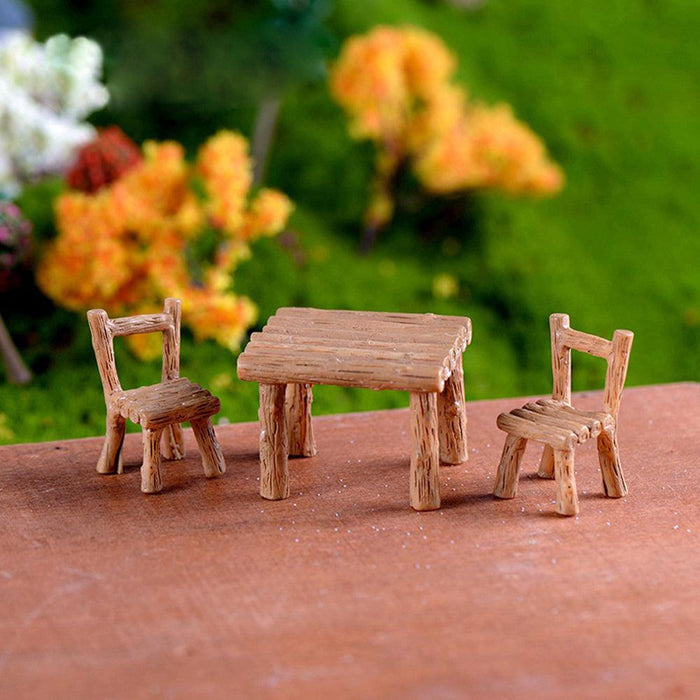 Resin Table Chairs Miniatures - 3Pcs Micro Landscape Decor Set