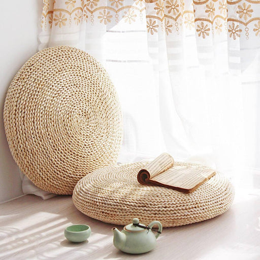 Eco-Friendly Round Straw Meditation Cushion | Handmade Yoga Seat, Tatami Design