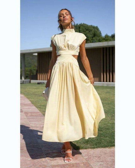 Bohemian Chic Dreamy Macaron Maxi Dress with Stand Collar