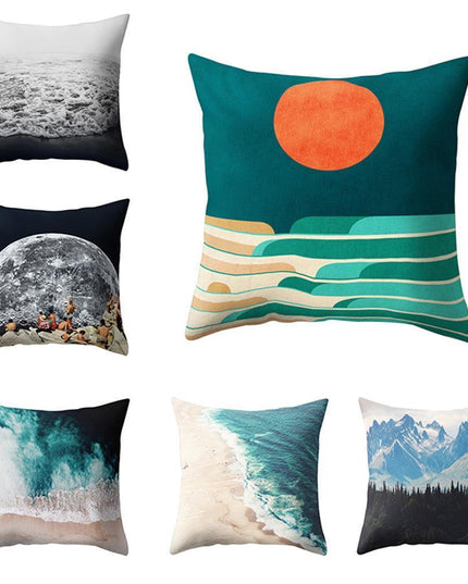 Serene Coastal Sunset Pillow Cover - Elegant Seascape Accent for Home & Office