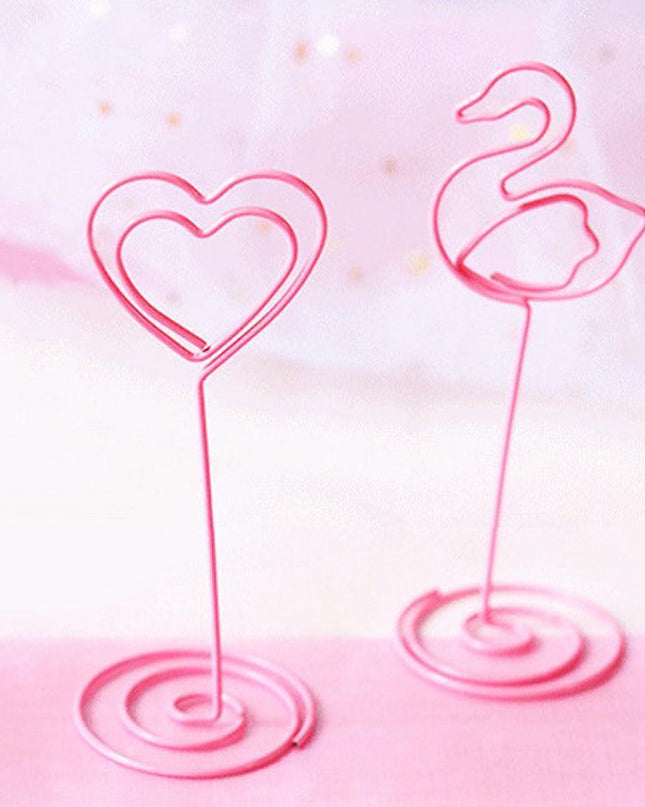 Charming Flamingo Heart Photo Holders - Set of 10 Decorative Clips