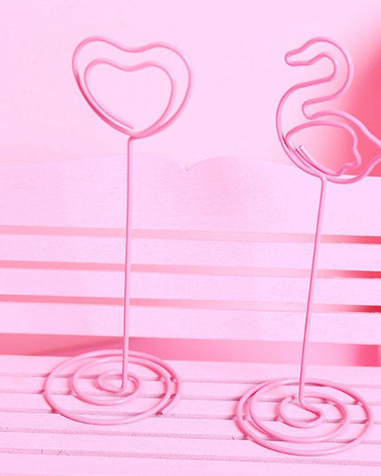 Charming Flamingo Heart Photo Holders - Set of 10 Decorative Clips