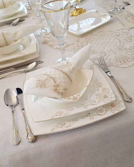 Exquisite French Lace Dining Ensemble for 12 with Complete 26-Piece Tableware Collection