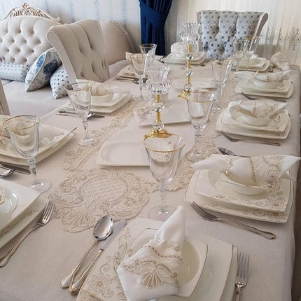 Exquisite French Lace Dining Ensemble for 12 with Complete 26-Piece Tableware Collection