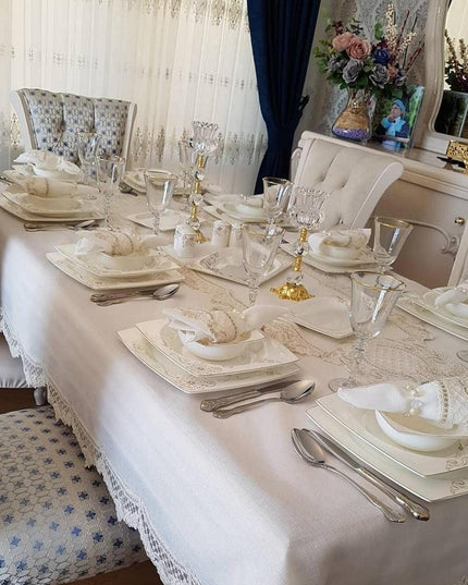 Exquisite French Lace Dining Ensemble for 12 with Complete 26-Piece Tableware Collection