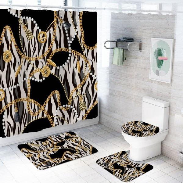 Set of 4 Pieces of Shower Curtain with zebra and chain pattern
