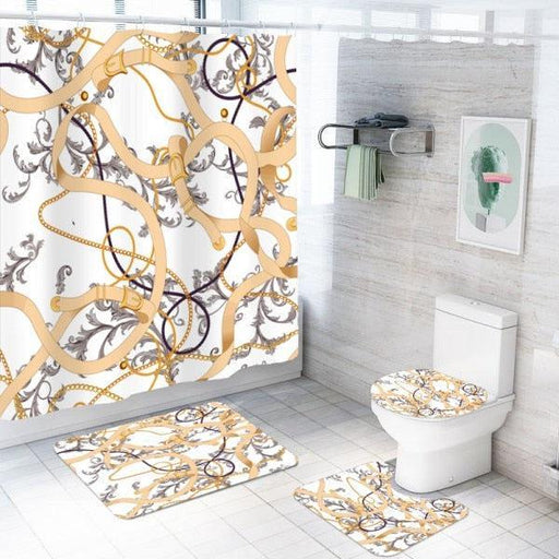 Zebra and Chain Pattern Shower Curtain Set - 4-Piece Ensemble for a Stylish Bathroom