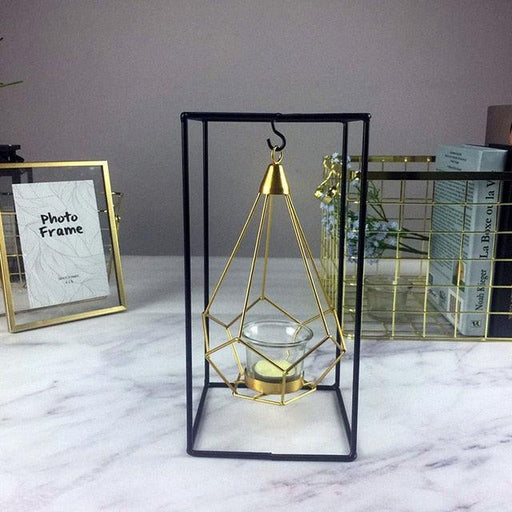 Chic Gold Geometric Candle Holder Bundle with Coordinating Glass Cups