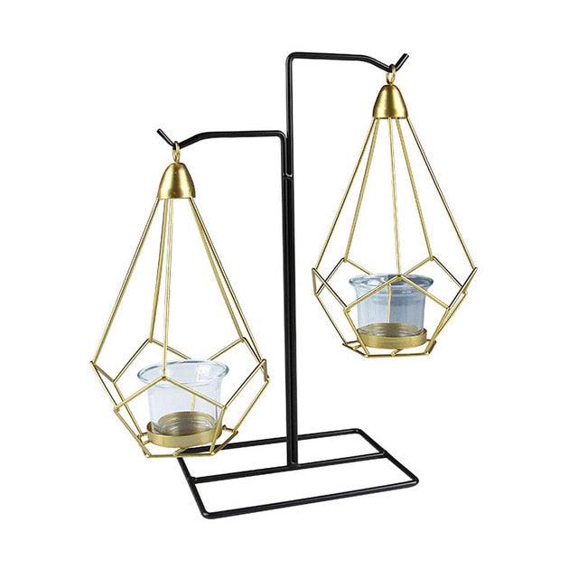 Chic Gold Geometric Candle Holder Bundle with Coordinating Glass Cups