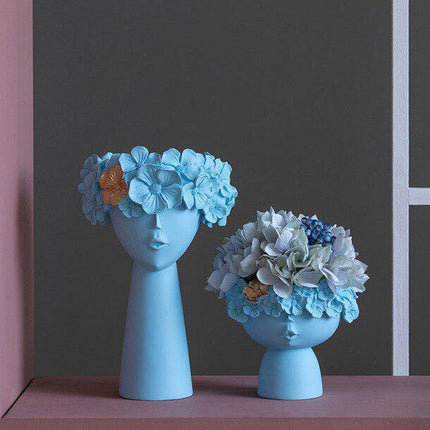 Artistic Human Head Resin Vase Duo for Elegant Home Decor