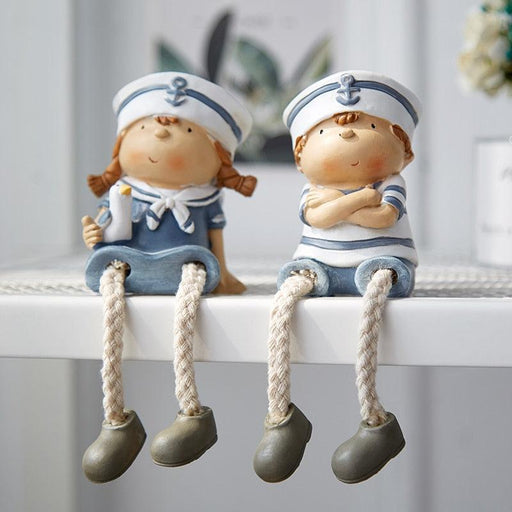 Pair of Mediterranean Doll Resin Ornaments for Stylish Home Decor
