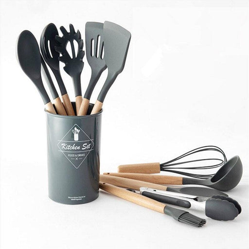 Silicone Cooking Utensil Set with Acacia Wood Handles for Effortless Non-Stick Cooking