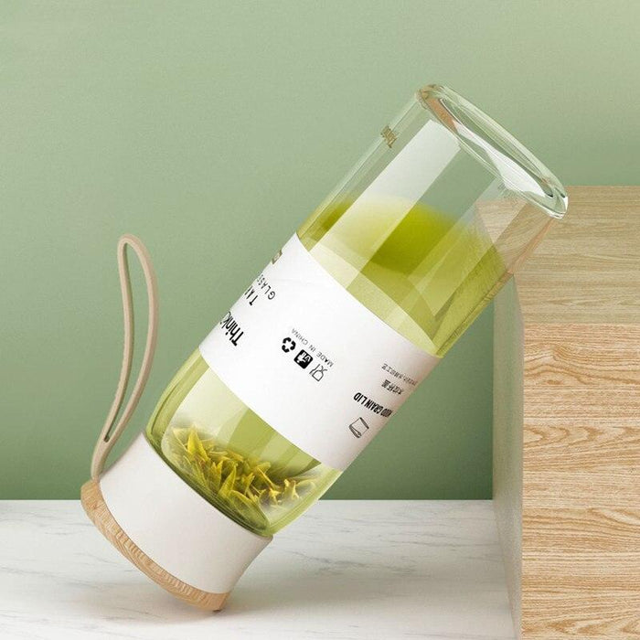 Tea Infuser Glass Water Bottle Gift Set - 470ml Black White - BPA Free
