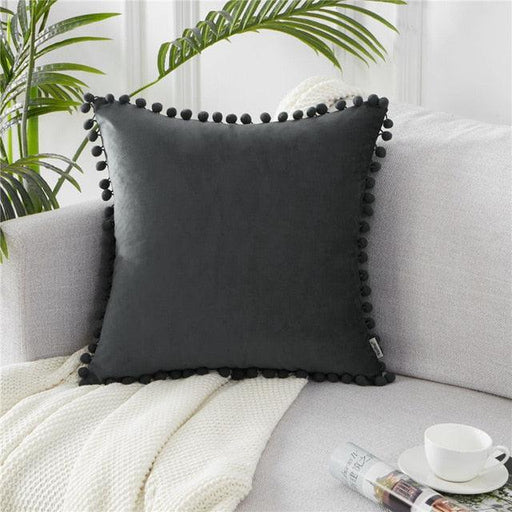 Velvet Cushion Cover with Pom Pom Accents: Elegant Home Decor Upgrade