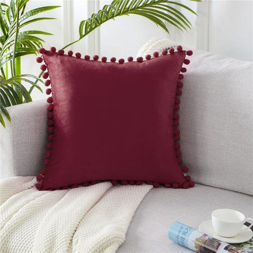 Luxurious Velvet Cushion Cover with Pom-Pom Detailing