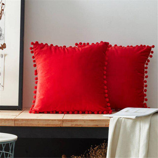 Soft Velvet Cushion Cover with Pom Pom Detail: Elegant Home Decor Upgrade