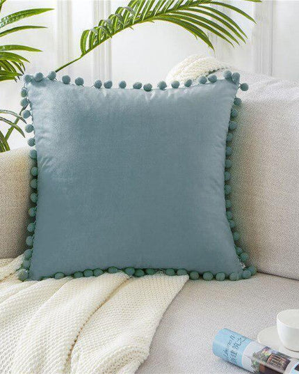 Pom Pom Elegance: Plush Velvet Cushion Cover for Luxurious Home Decor