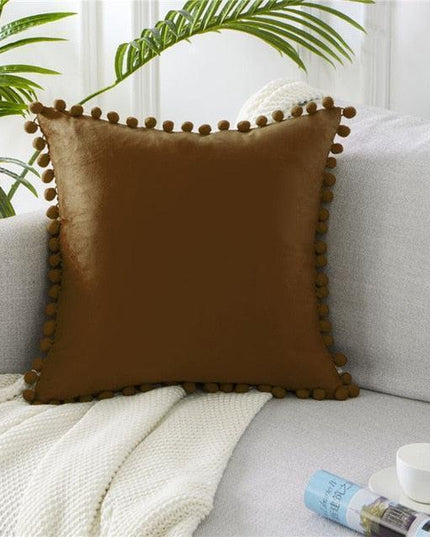 Pom Pom Elegance: Plush Velvet Cushion Cover for Luxurious Home Decor