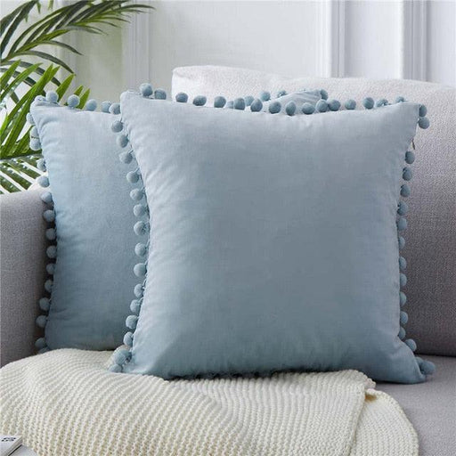 Luxurious Velvet Pillow Cover adorned with Playful Pom-Pom Details