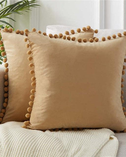 Chic Pom-Pom Velvet Throw Pillow Cover for Elegant Home Decor