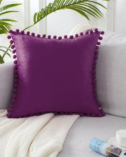 Whimsical Velvet Pillowcase with Playful Pom-Pom Accents