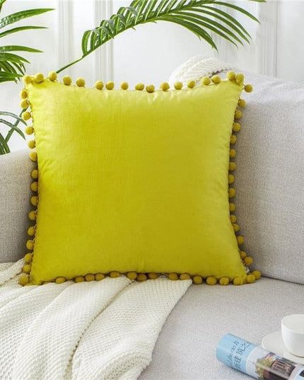 Chic Velvet Cushion Cover with Playful Pom-Pom Accents for Modern Home Decor