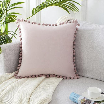 Chic Velvet Cushion Cover with Playful Pom-Pom Accents for Modern Home Decor