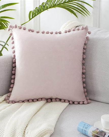 Luxurious Velvet Cushion Cover with Charming Pom Pom Details for Elegant Home Décor