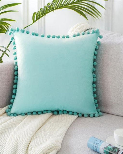 Chic Pom-Pom Velvet Throw Pillow Cover for Elegant Home Decor
