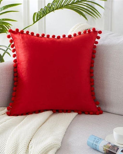 Chic Velvet Cushion Cover with Playful Pom-Pom Details for Elegant Home Styling