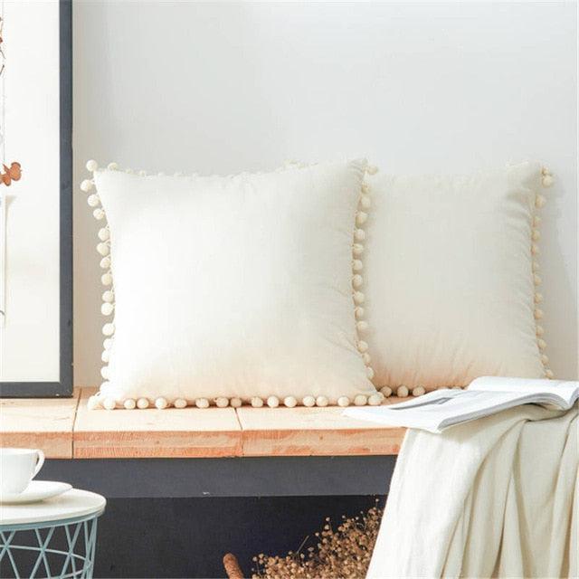 Decorative Soft Velvet Cushion Cover with Pom-Pom Embellishments