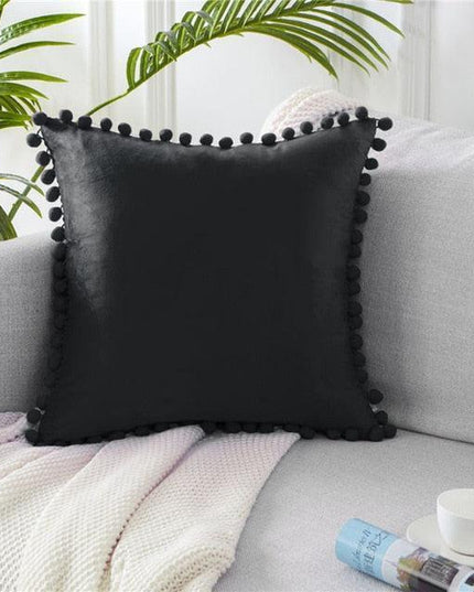 Pom Pom Elegance: Plush Velvet Cushion Cover for Luxurious Home Decor