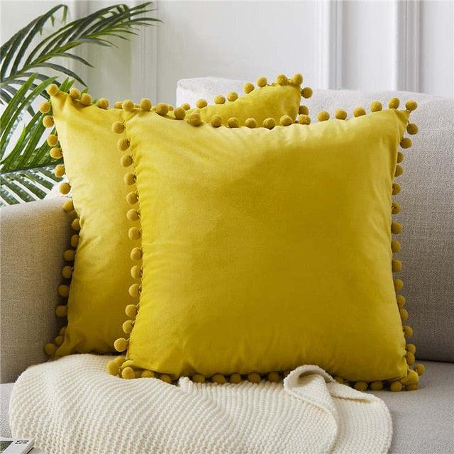 Luxurious Velvet Cushion Cover with Charming Pom-Pom Details