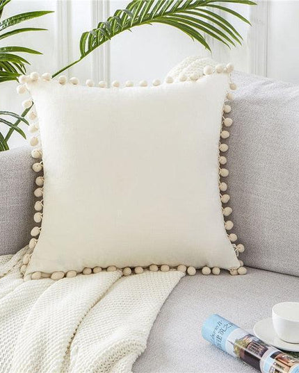 Chic Velvet Cushion Cover with Playful Pom-Pom Details for Elegant Home Styling