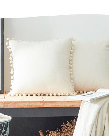 Chic Velvet Cushion Cover with Playful Pom-Pom Details for Elegant Home Styling