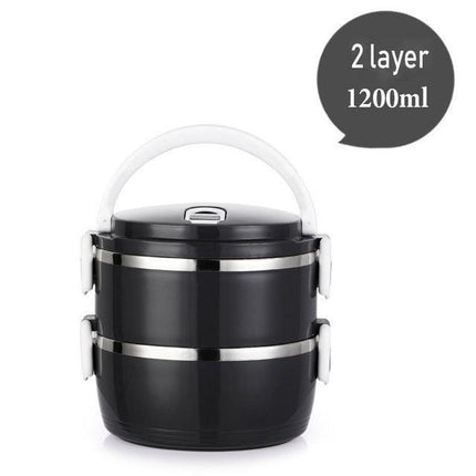 Sleek Eco-Friendly Black Stainless Steel Thermal Lunch Box - Leakproof & Stylish