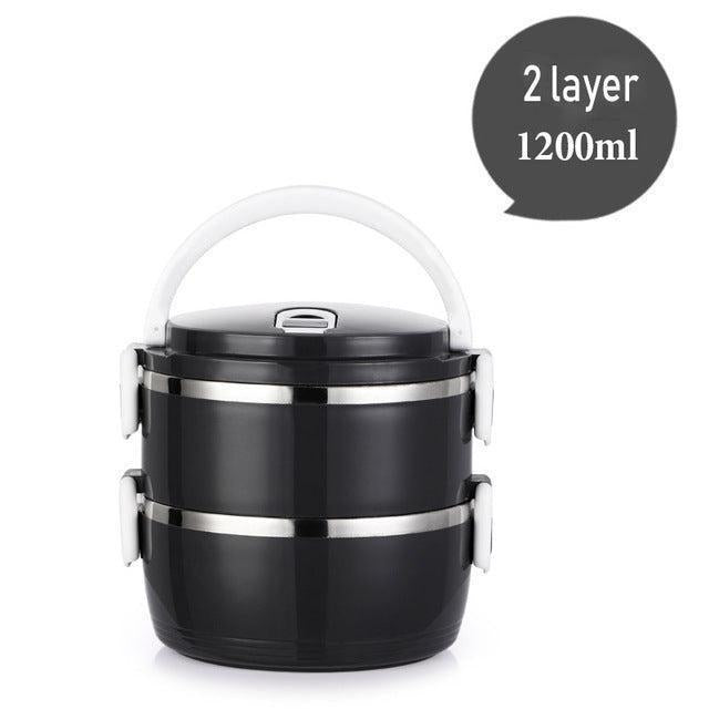 Sleek Eco-Friendly Black Stainless Steel Thermal Lunch Box - Leakproof & Stylish