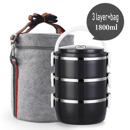 Sleek Eco-Friendly Black Stainless Steel Thermal Lunch Box - Leakproof & Stylish