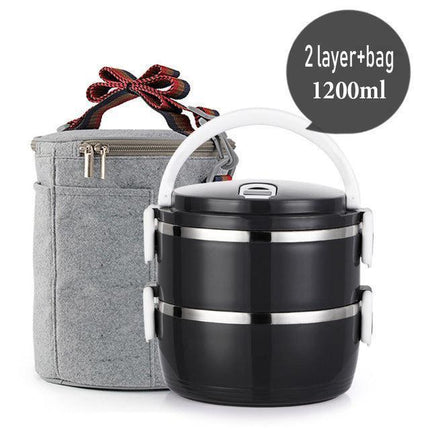 Sleek Eco-Friendly Black Stainless Steel Thermal Lunch Box - Leakproof & Stylish