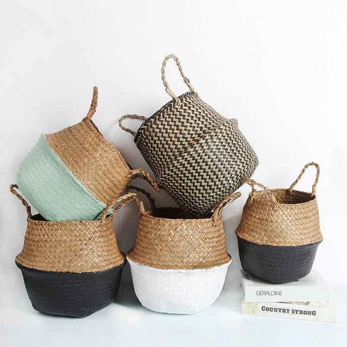 Seagrass Wicker Storage Baskets Eco-Friendly Folding Model 22x20