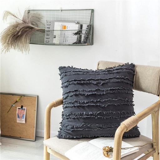 Square Cotton Pillow Cover with Tassel and Embroidery Accents for a Stylish Home Upgrade