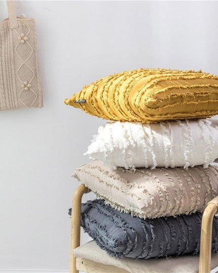 Charming Embroidered Square Cushion Cover with Stylish Tassels - 45x45cm