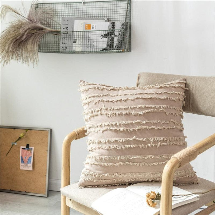 Cotton Pillow Cover with Tassels and Embroidery 45x45cm