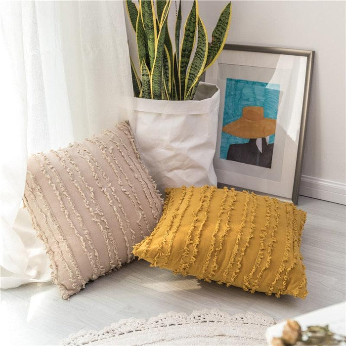 Elegant Embroidered Pillow Cover with Tassel Trim