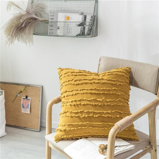 Elegant Square Pillow Cover with Embroidery and Tassel Details - 45x45cm