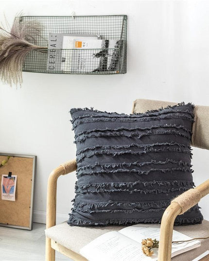 Charming Embroidered Square Cushion Cover with Stylish Tassels - 45x45cm