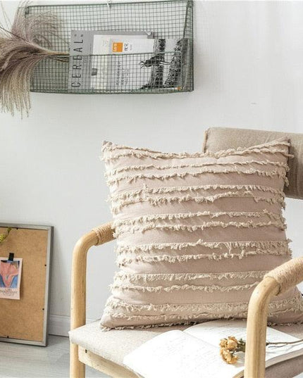 Charming Embroidered Square Cushion Cover with Stylish Tassels - 45x45cm